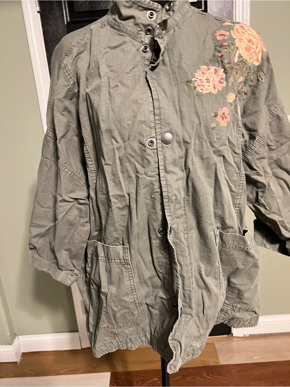 Olive Green Embroidered Utility Jacket - Women